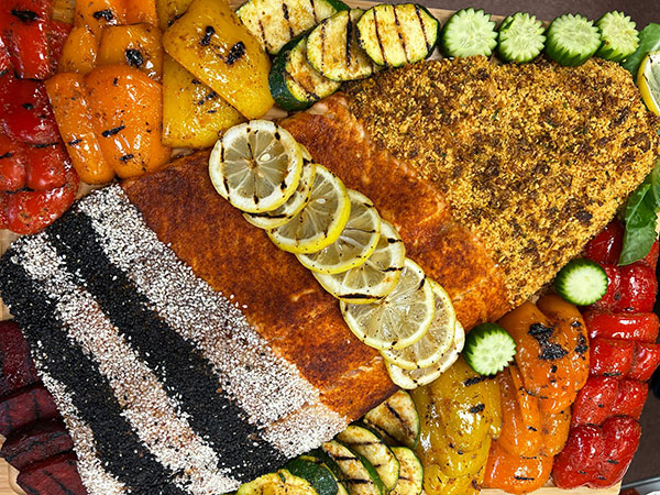 Salmon Fish Board- Baked Salmon and Grilled Vegetables- Large